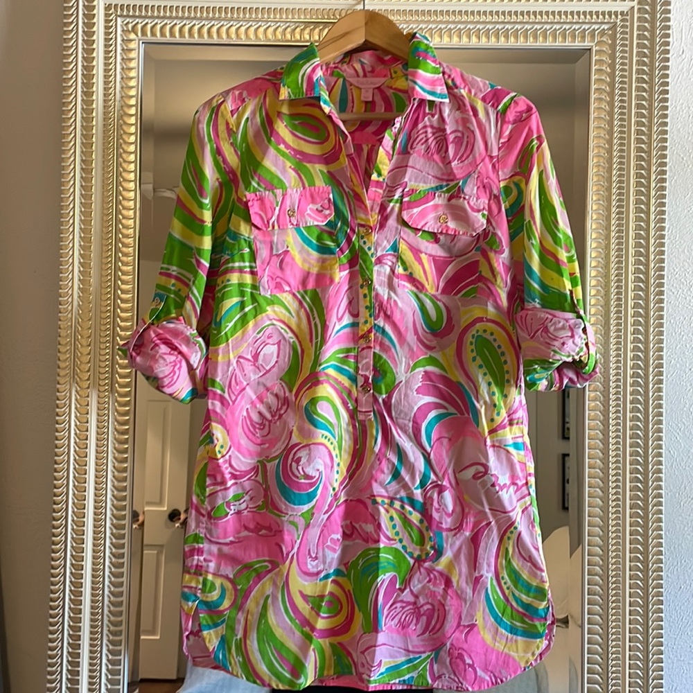 Lilly Pulitzer Flamingo Print Captiva Tunic Coverup XS
